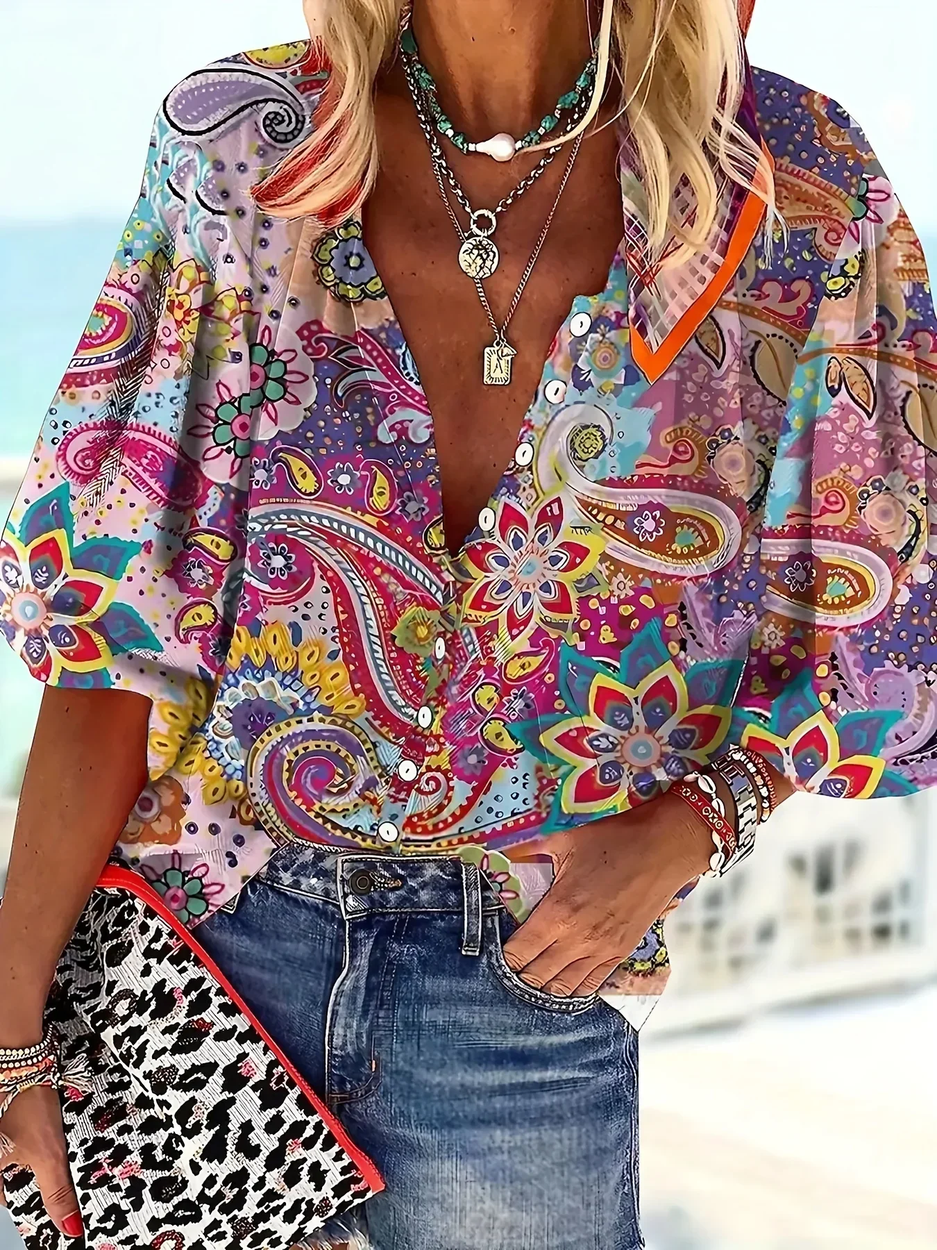 

Plus Size 1XL-5XL Women Fashion Floral Print Turndown Collar Shirt Ladies Casual Elegant Blouse Long Sleeve Elegant Shirt