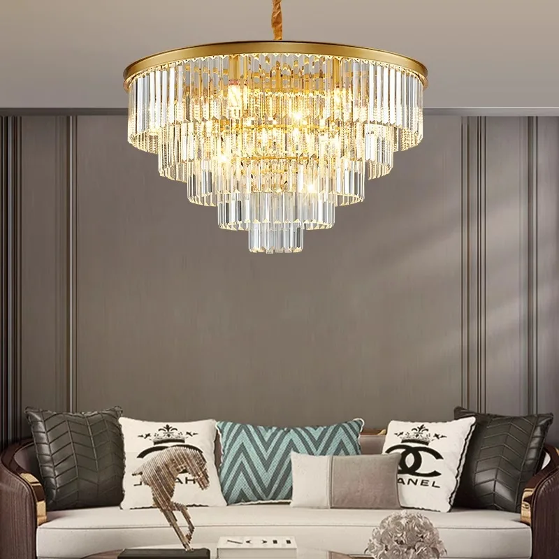 Golden round crystal modern chandelier, bedroom, living room, dining room, villa home decoration lighting, ceiling pendant light