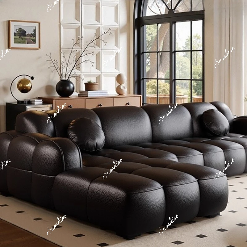 

Italian light luxury, genuine leather, concubine sofa living room modern simple leather art corner