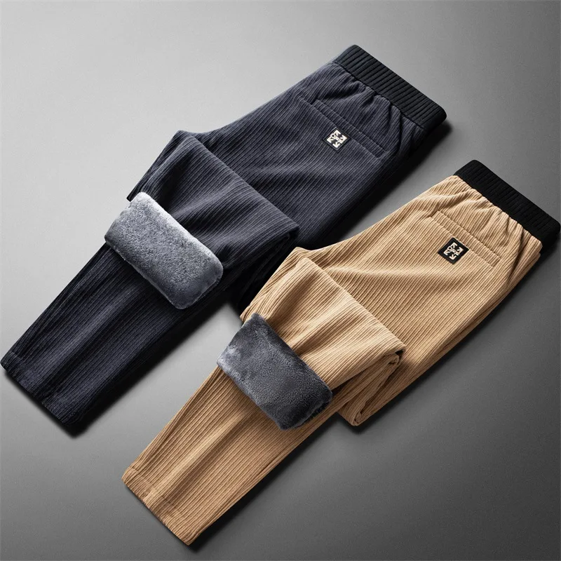 Autumn and Winter High-end Corduroy Leisure Joggers Mens Pants Streetwear Velvet and Thickening Bound Feet Sports Underwear