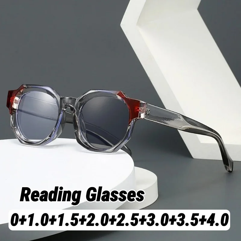 

Fashion Polygonal Frame Photochromic Presbyopia Glasses Unisex HD Blue Light Blocking Reading Glasses Diopter 0 To +4.0