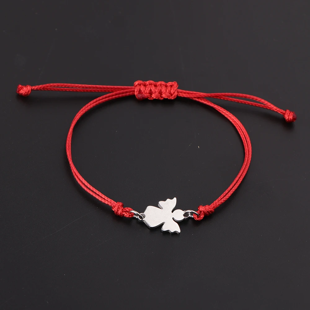 5pcs/lot Stainless Steel Angel Charm Bracelet Wax Thread Braided Adjustable Slider Bracelet For Women Jewelry Gift