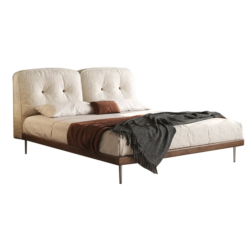 

Retro light luxury premium master bedroom double bed, Italian minimalist soft bag bed