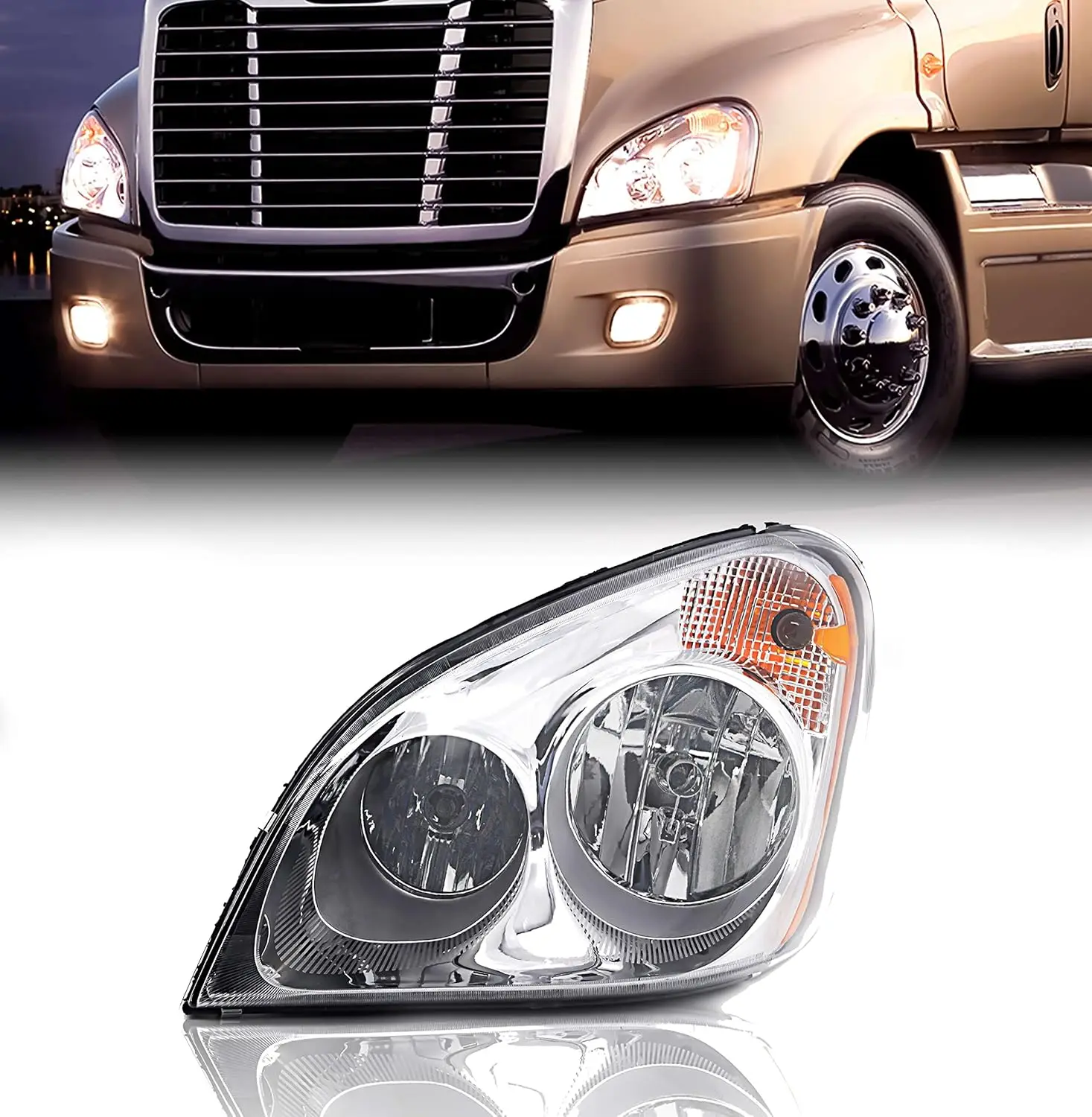 

Headlight Driver Left Side Replacement for 2008-2017 Freightliner Cascadia semi Trucks [Included All Bulbs] Assembly Projector D