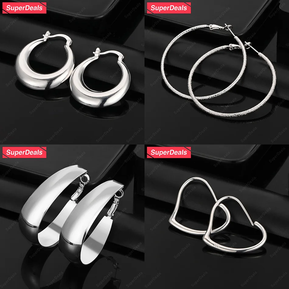 

SuperDeals 925 Sterling Silver Heart Round U Shape Hoop Earrings Women Party Valentine's Day Gift Fashion Luxury Jewelry