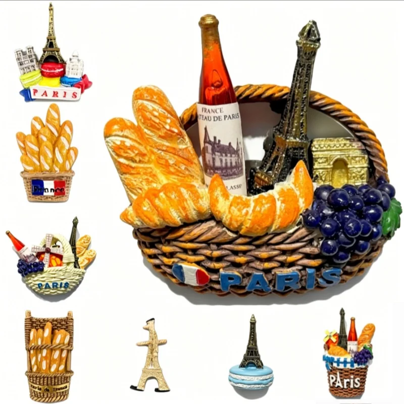 3D Paris France Eiffel Tower Refrigerator Magnets Souvenir Basket Bread Wine Fridge Magnet Home Decor Stickers Travel Gift