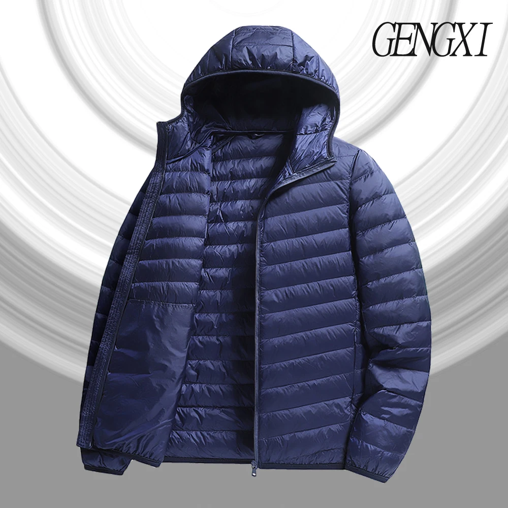 

Мужской легкий пуховик 2022, осень/зима, Новое поступление, легкий уличный топ, минималистичная белая куртка с капюшоном на утином пуху