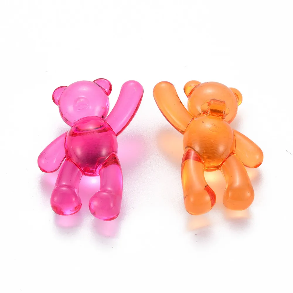 10PCS Transparent or Opaque Acrylic Beads Bear Mixed Color 37x28x13mm Hole: 2.5mm