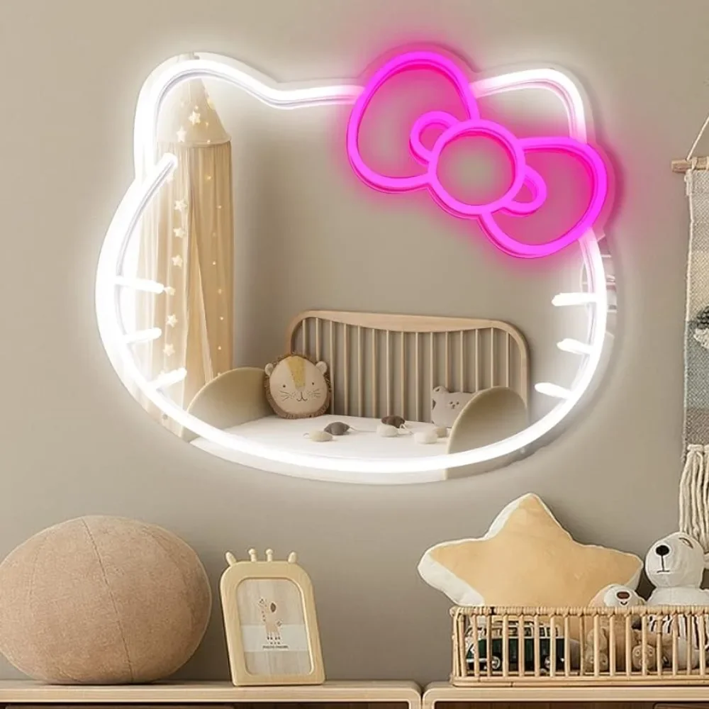 Mirror Led Neon Light KT Cat for Girls Room USB Decor Lamp Party Art Wall Decoration Mirror Love Heart Hello Kit Cat Neon Mirror