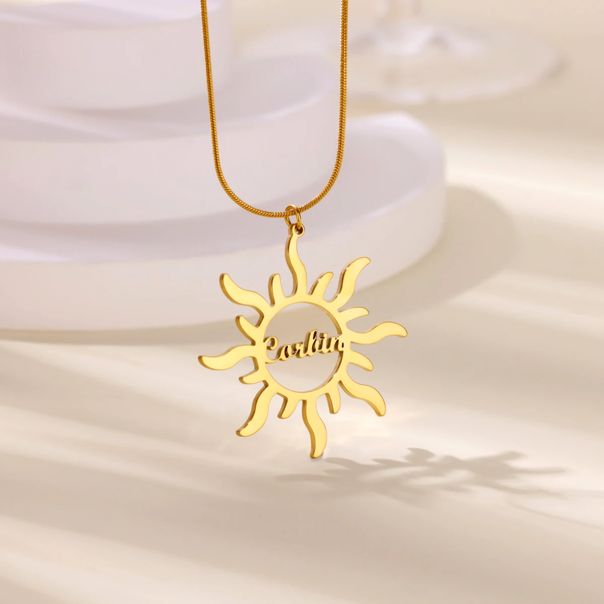 

Custom Name Sun Necklaces For Women Men Stainless Steel Customized Necklace Pendant Female Personalized Neck Chain Jewelry Gift