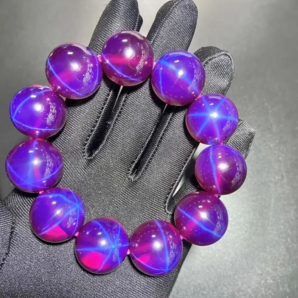 6mm-14mm Violet Rose Six-Petal Star Ruby and Sapphire Beads Synthetic Corundum Stone Bracelet