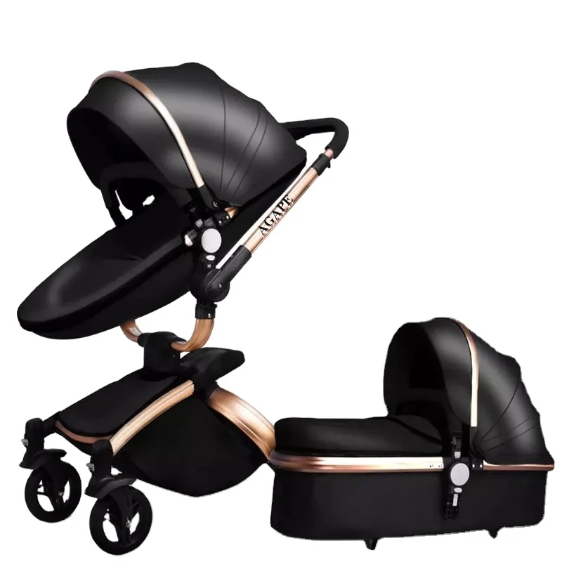 

Luxury 2-in-1 Baby Stroller System with Car Seat and Carry Cot Adjustable and Foldable Wooden Frame Carrier