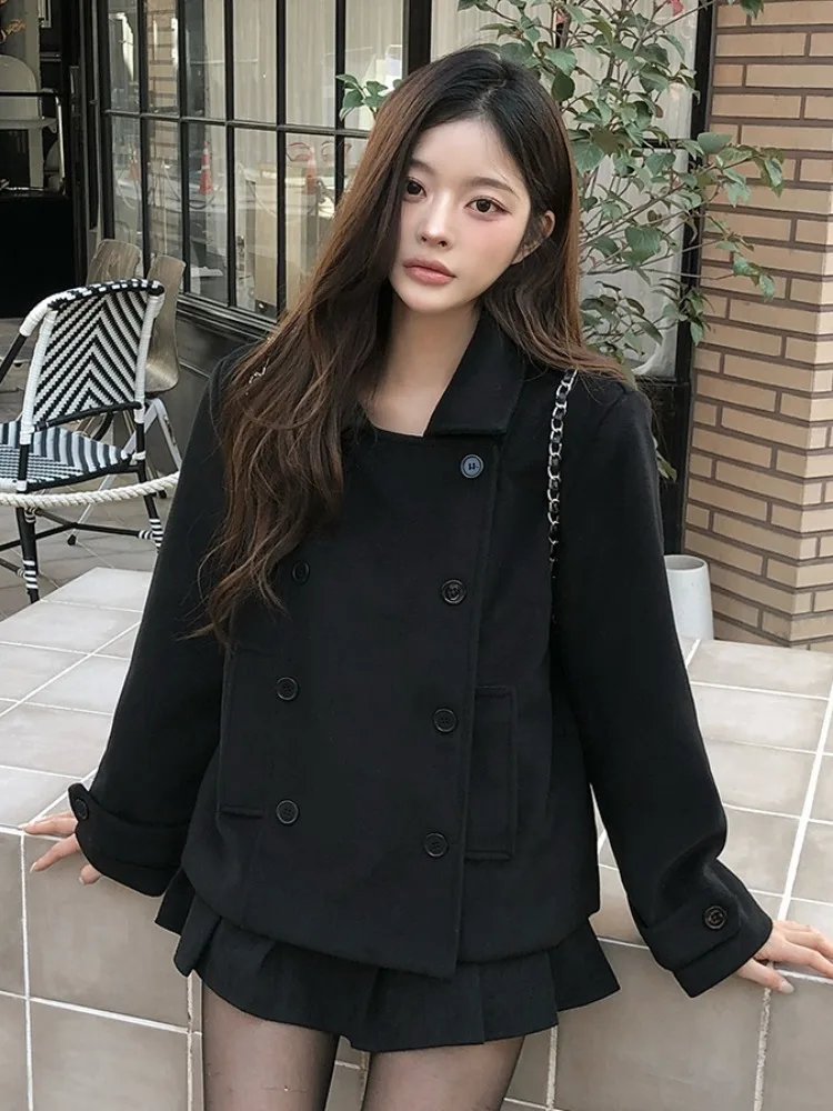 

Школьное пальто в стиле ретро, японский воротник для девочек, двухрядное хлопковое шерстяное пальто на пуговицах, весна-осень-зима, женская мода