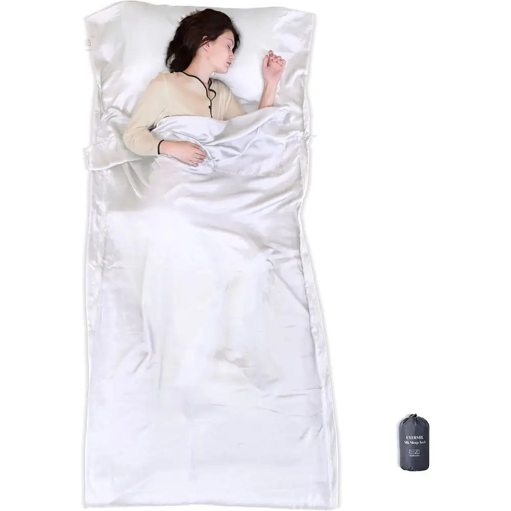 

3-Sided Zippered Silk Sleep Sack, 87x43 inches, Ideal for Liners, Hotels, Travel, Camping, Multifunctional for Adults, All Seaso