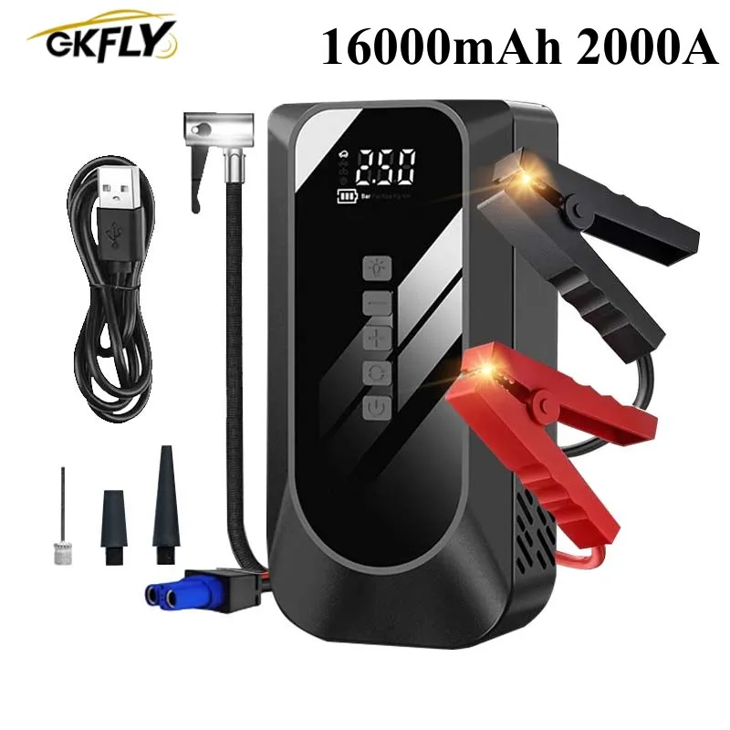 GKFLY 16000mAh 12V Portable Jump Starter Power Bank Air Pump 2000A Car Battery Booster Starting Device Launchers For Car