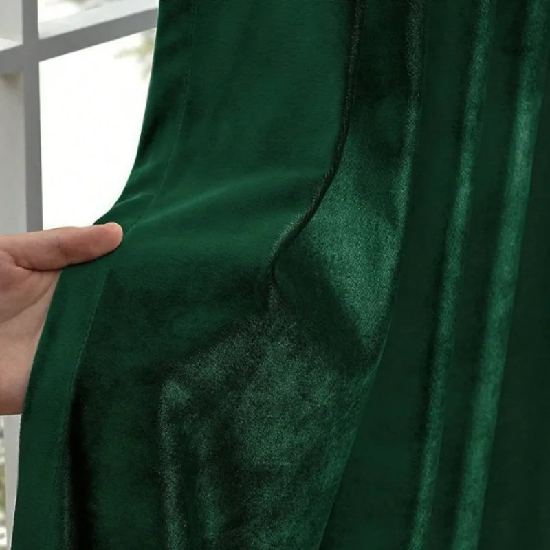1 Piece Modern Minimalist Green Living Room Curtains Bedroom Luxury Heavy Duty Insulated Velvet Curtains