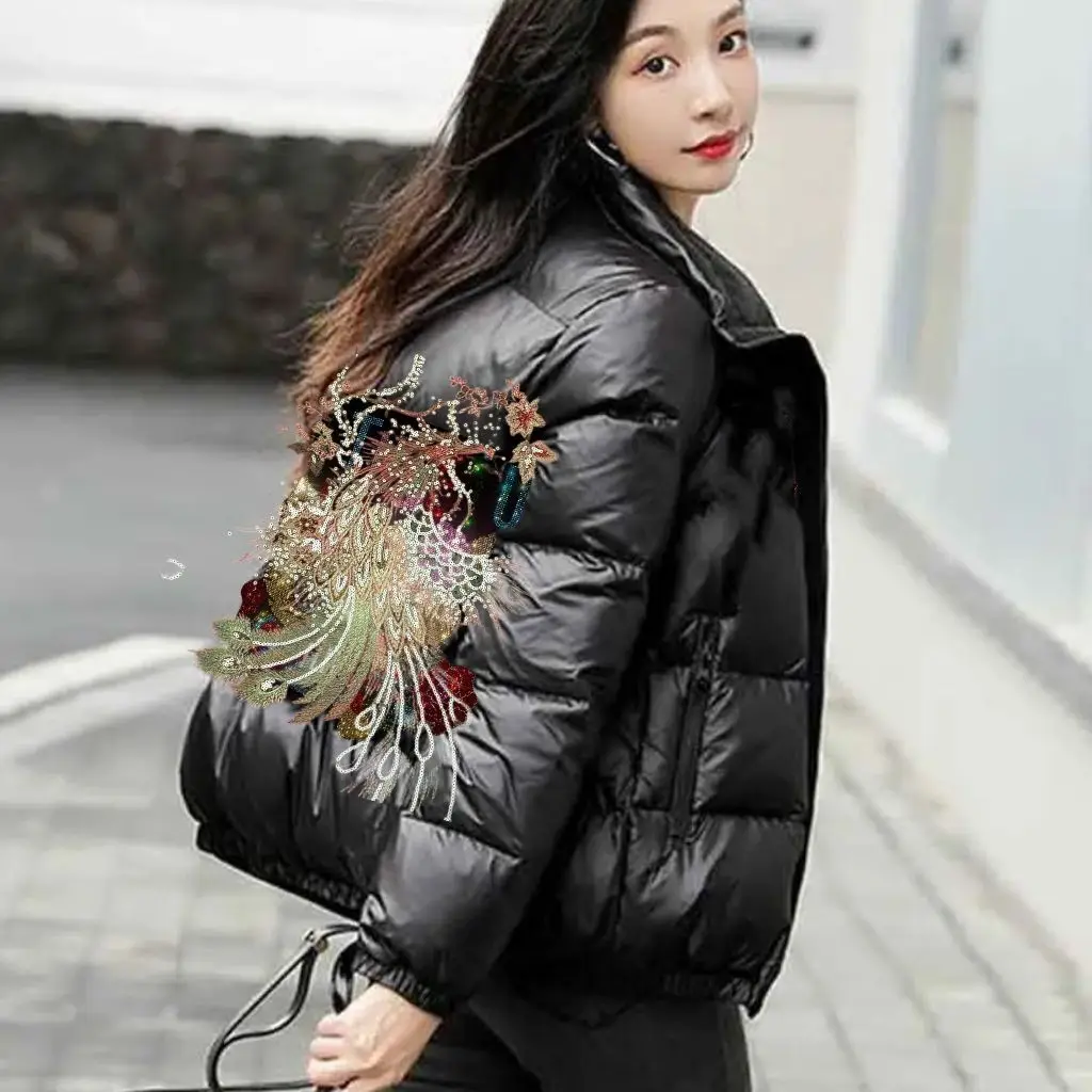 

Женская утепленная куртка из хлопка с наполнителем из перьев индейки, осенне-зимняя, с воротником-стойкой, модная, для повседневной носки, однотонная