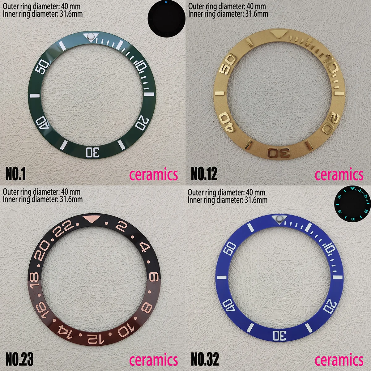 40mm Watch Ring Ceramic Bezel The Outer Ring Of The Case Scale Circle Watch Accessories OD 40mm Inner Diameter 31.6mm