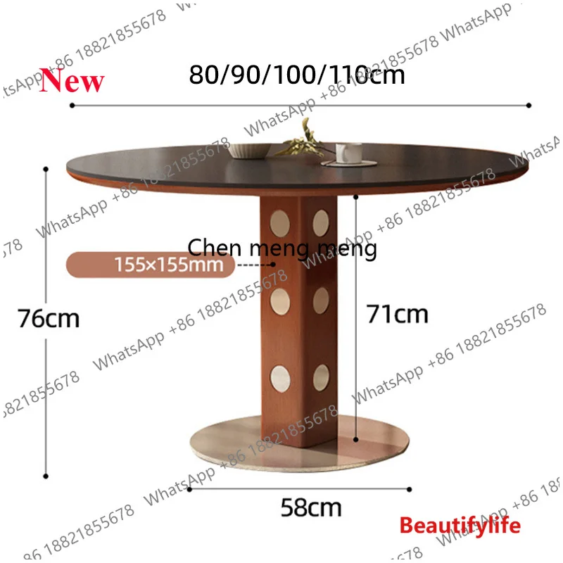 a17  Vintage Kitchen Dining Room Table with Rock Slab Surface Stylish Space-Saving Round Dining Tables Sturdy Dinner Table for H