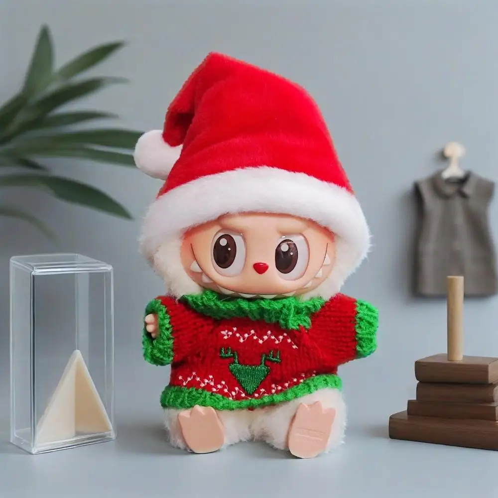 라부부 인형 의상 크리스마스 스웨터 세트 17cm 의류, 어린이 선물용, 녹색 액세서리 포함, 아동용 인형 옷