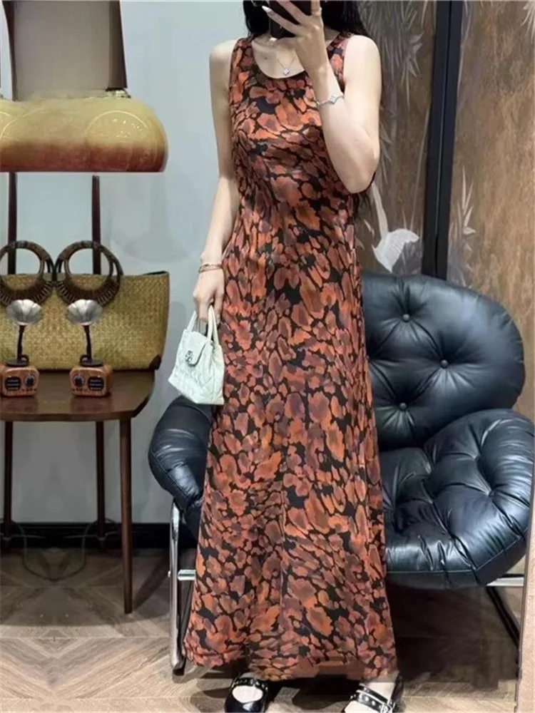 

Шелковое платье с принтом для женщин, с круглым вырезом, приталенное, миди, летнее, новинка от Nan You