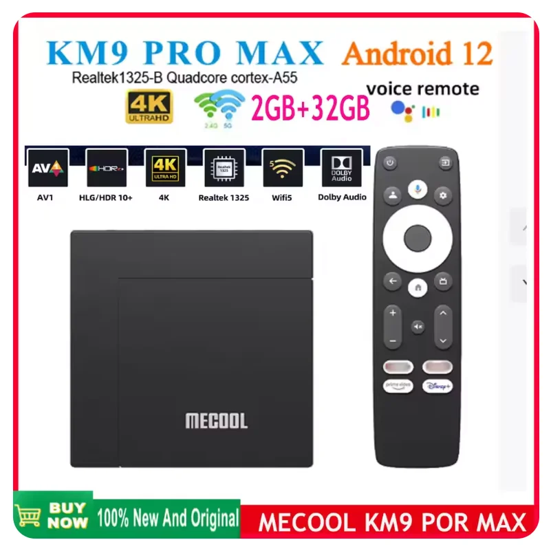 2025 MECOOL KM9 PRO MAX Android 12.0 TV Box Realtek1325-B 2GB 32GB HDR10 2T2R WIFI5 معتمد Google 4K Netflix & Prime Video