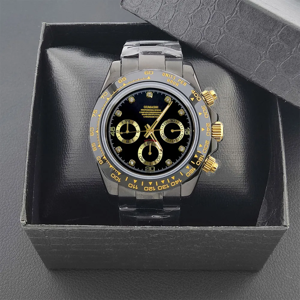 ساعات VK63 ارتفع الذهب الأحجار الكريمة 39.3 مللي متر ساعة فاخرة للرجال كرونوغراف ساعة رجالي vk63 حافظة VK63 كرونوغراف رجالي مقاوم للماء 10ATM