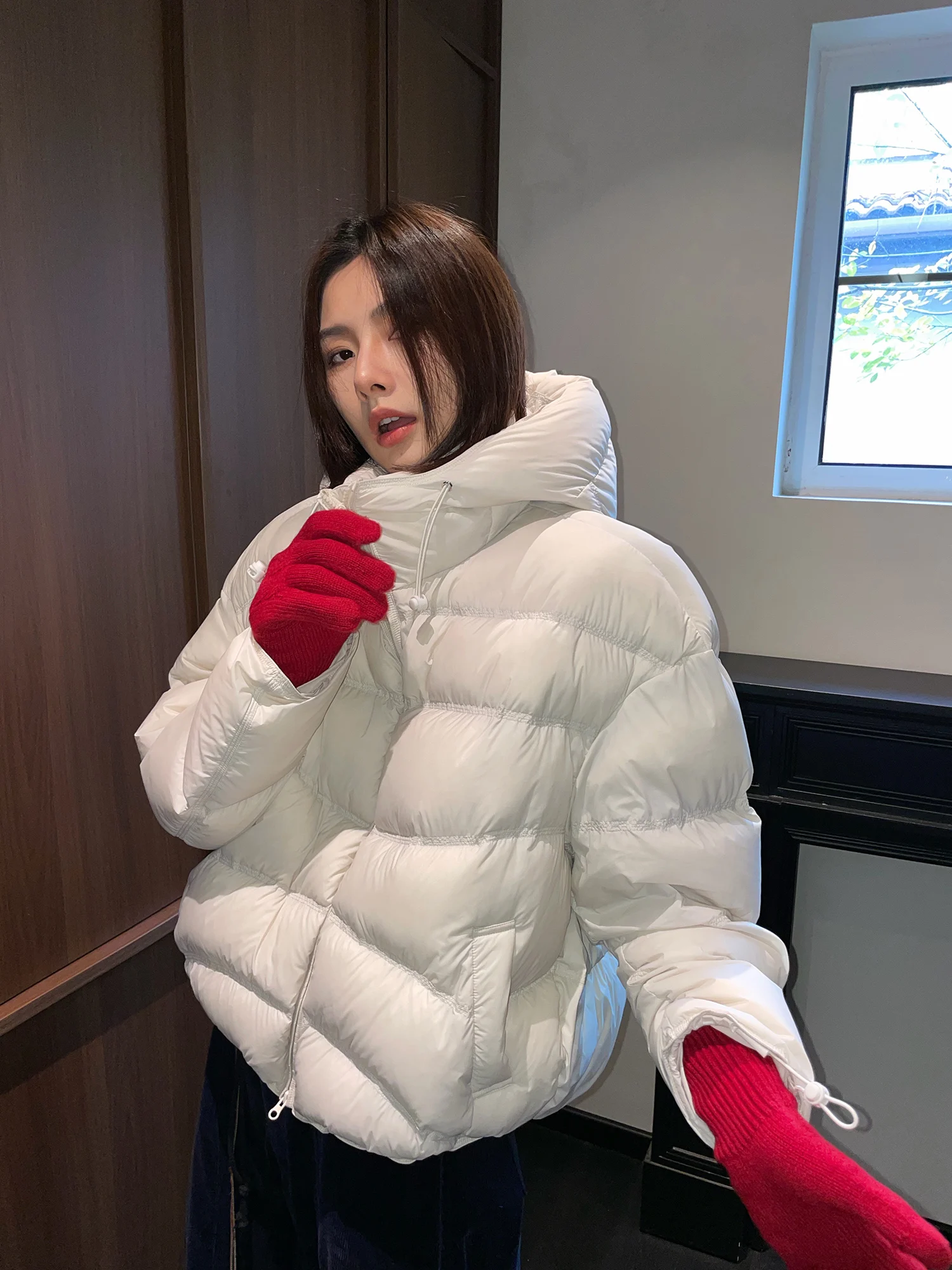 

JCCC adowl World ort Hooded down Jaet 90 White Du down Polyester Fill Zipper Closure Women's Faion Winter Coat