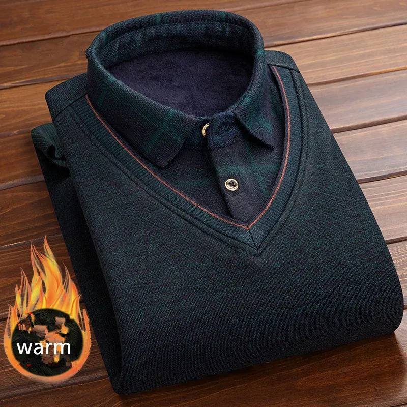 Suéter grueso y cálido de felpa para hombre, jersey de camisa de cuello de alta calidad, nueva moda, una variedad de colores, Otoño e Invierno