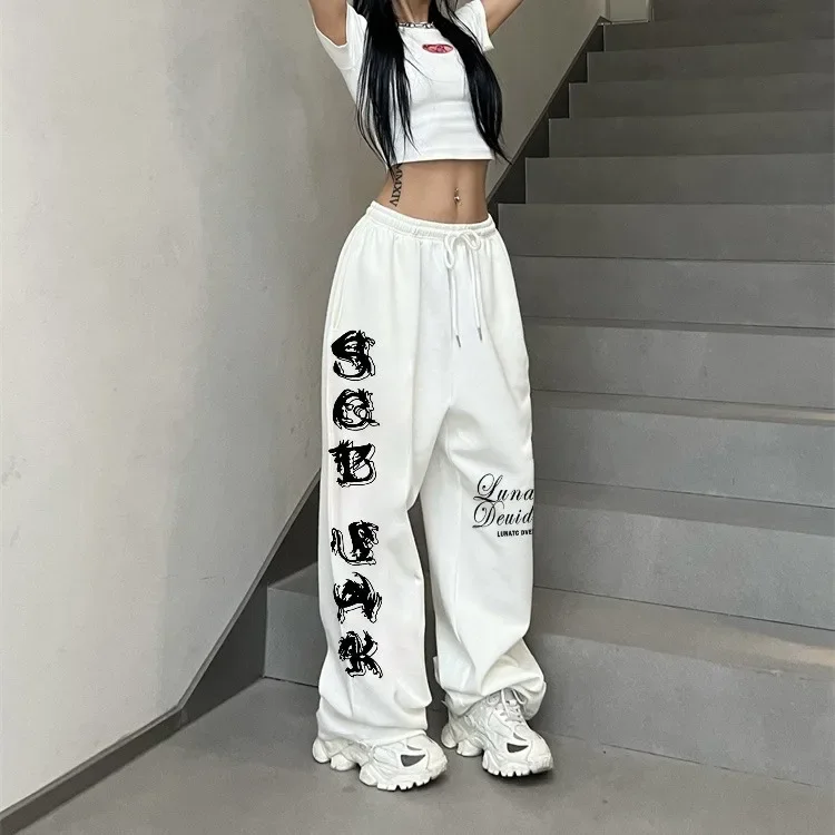 Korean Fashion Letter Printing Sweatpants Women's Loose Hip Hop Street Casual Straight Pants Y2k Women Clothes japan Streetwear