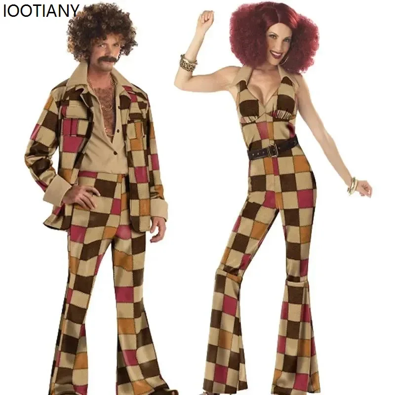 

CosplayMens 60s 70s Womens Disco Party Costume Halloween Party Cosplay Hippie Couple Costume Carnival Role Play Bell Bottom Outf