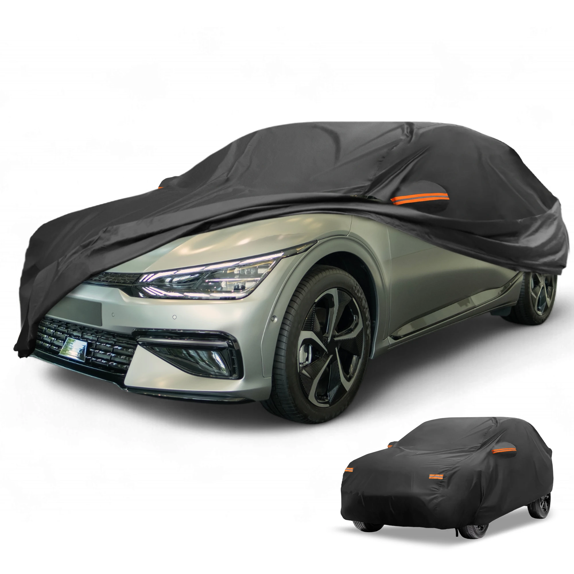 

X Autohaux Car Cover Waterproof All Weather Outdoor Anti-UV Full Cover for Kia E-Niro 190T-PU Black with Reflective Strips