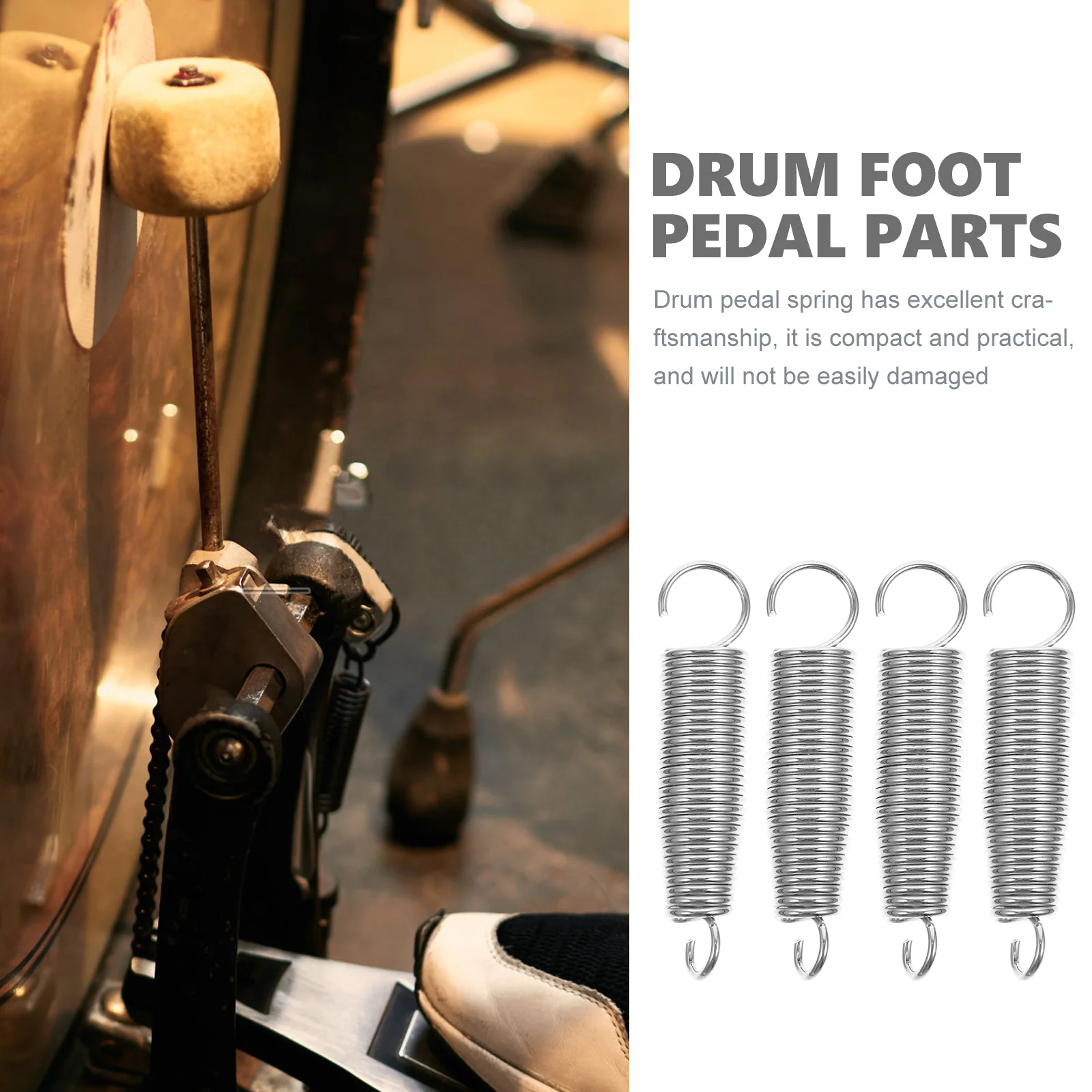 4 Pcs Drum Extension Spring Kick Pedal Kit Double Drums Bass Replacement Foot Parts Durable Springs Professional Tensioner