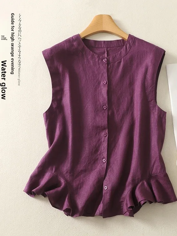 سترة نسائية غير رسمية مستديرة Ne Svel من الكتان مقاس كبير بزر واحد قابلة للتنفس ومزخرفة بالدانتيل بلون نقي سترة ترفيهية