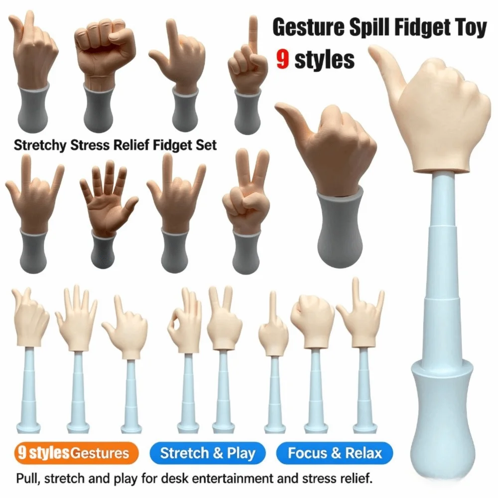 3D Printed Gesture Spill Fidget Toy Portable Funny Gesture Decompression Toy Novelty Creative Gesture Retractable Toy