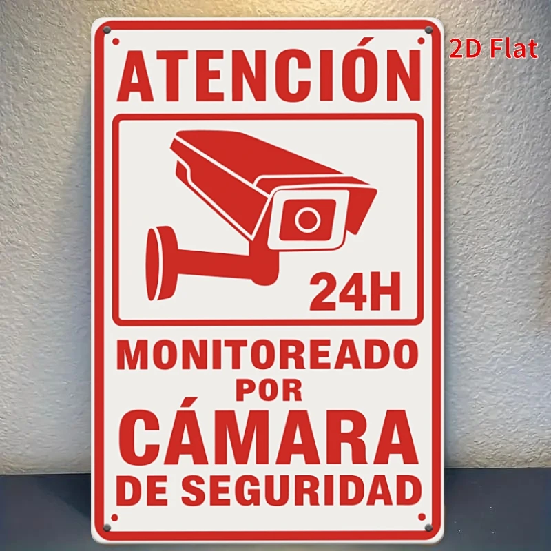 Spanish 24H Security Camera Surveillance Metal Tin Sign Private Property Gate Warning Sign