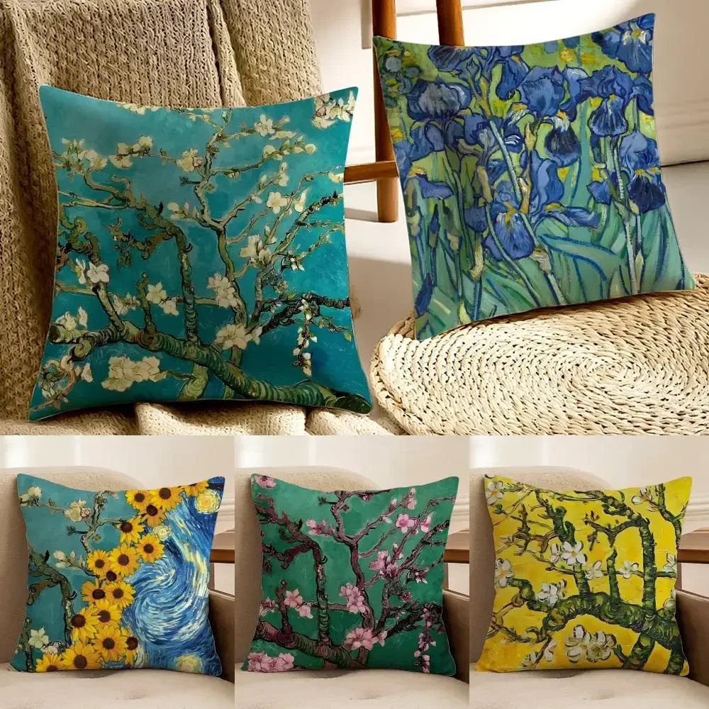 Warm Graphic O-Oil-Painting Flower Cushion Cover Faux fur decorative Dark academia style Cat scratching post Rustic pillow cover