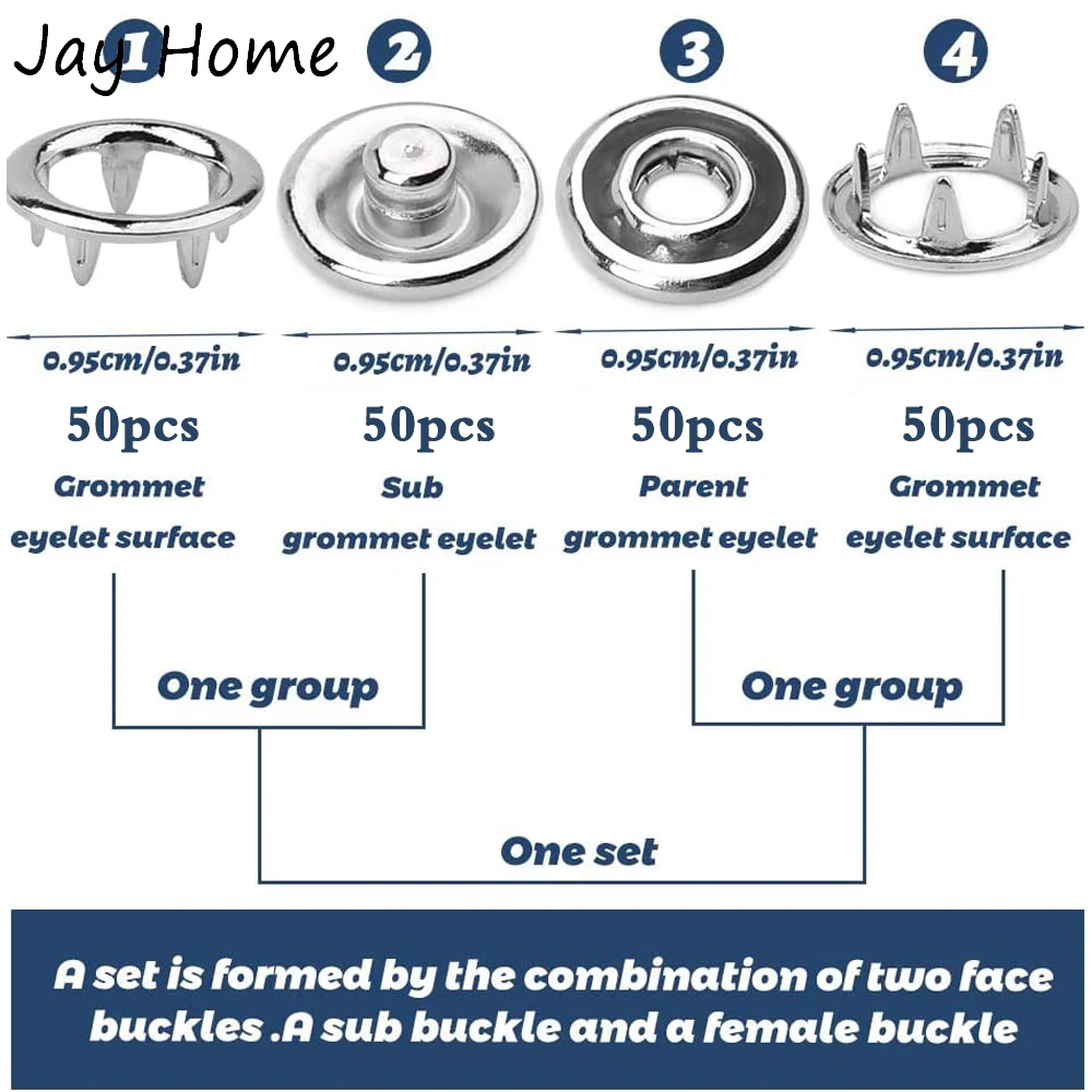 50 Sets 9.5mm Metal Silver Snaps Buttons Open Prong Snap Button Snap Fasteners Kit for Jeans, Fabric, Baby Clothing, DIY Craft - Image 2