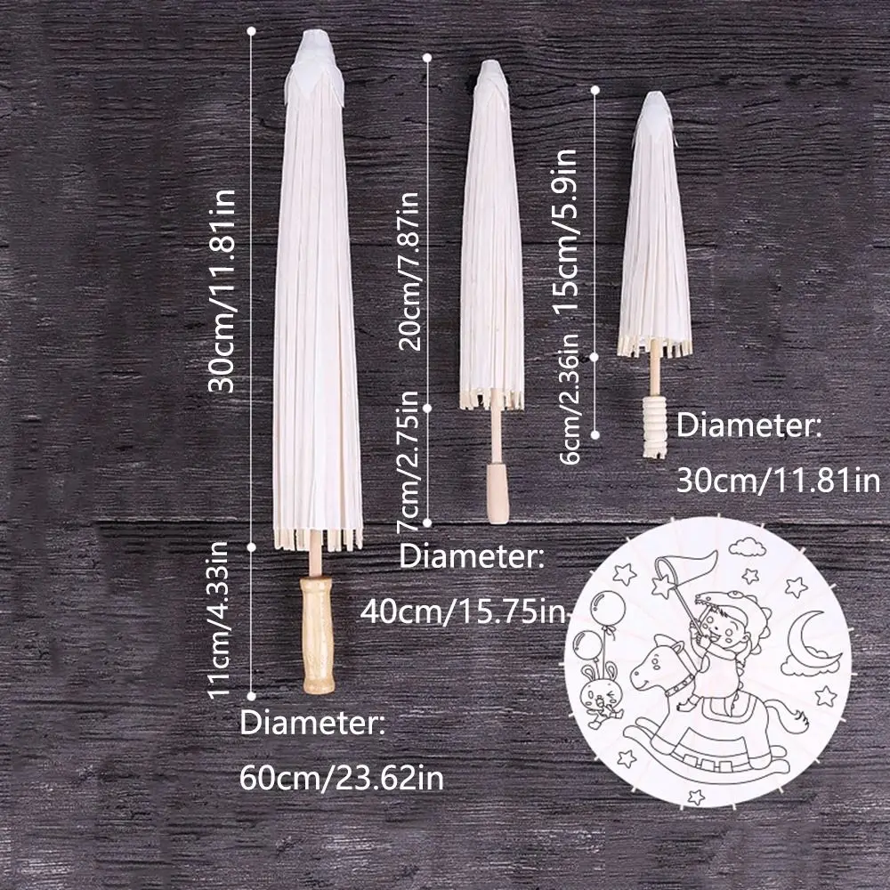 Vintage Oil Paper Umbrella DIY Comfortable Grip Wood Drawing Umbrella Durable Humanized Design Blank Paper Umbrella Kids