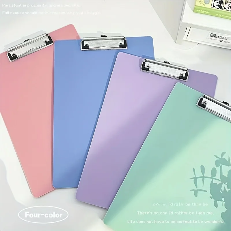 4 durable PP A4 copy boards - multi-color, thick files and folders with metal clips, suitable for offices, meetings, and writing