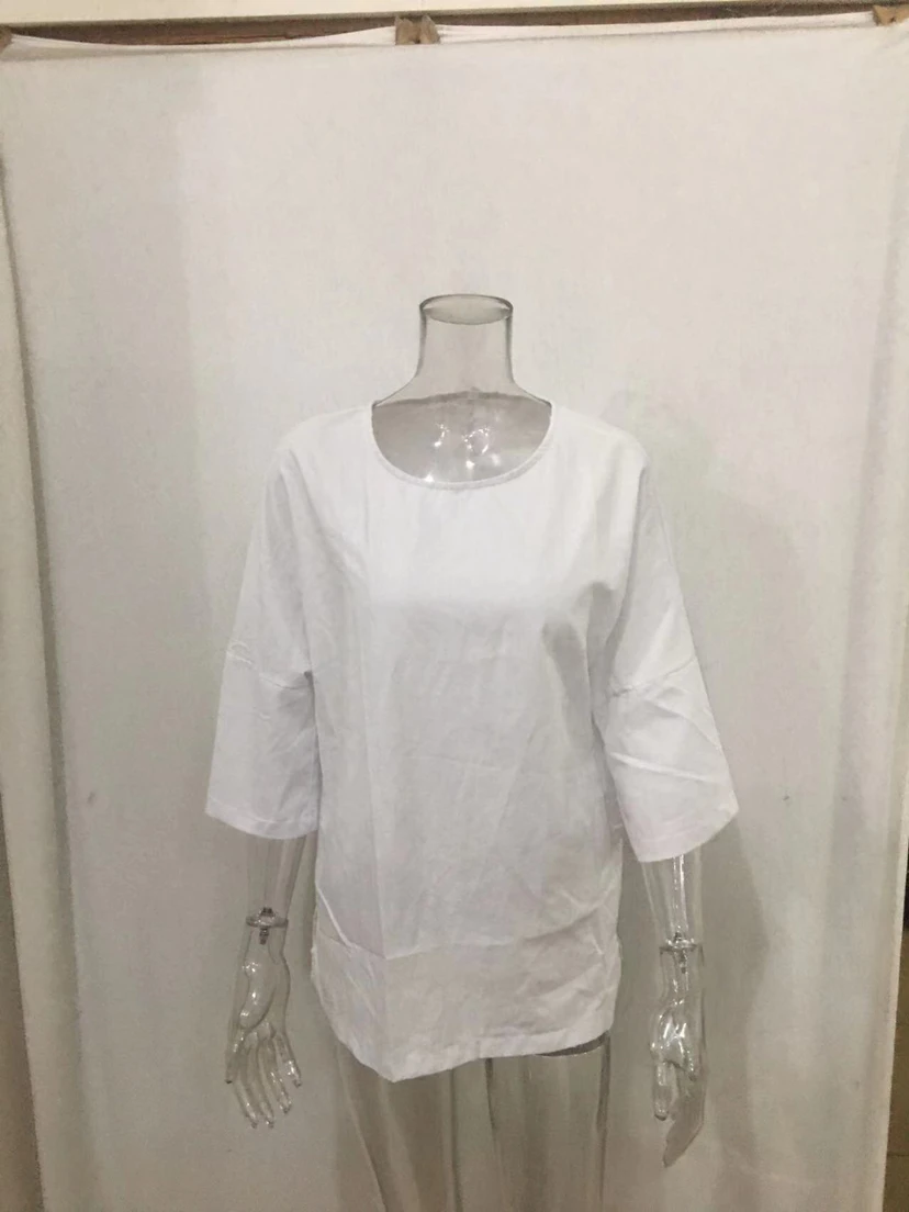 Summer Women Cotton Linen Tops Blouse Ladies Baggy Seven Sleeves T-Shirt Vintage Streetwear O-Neck Tees Plus Size 5XL