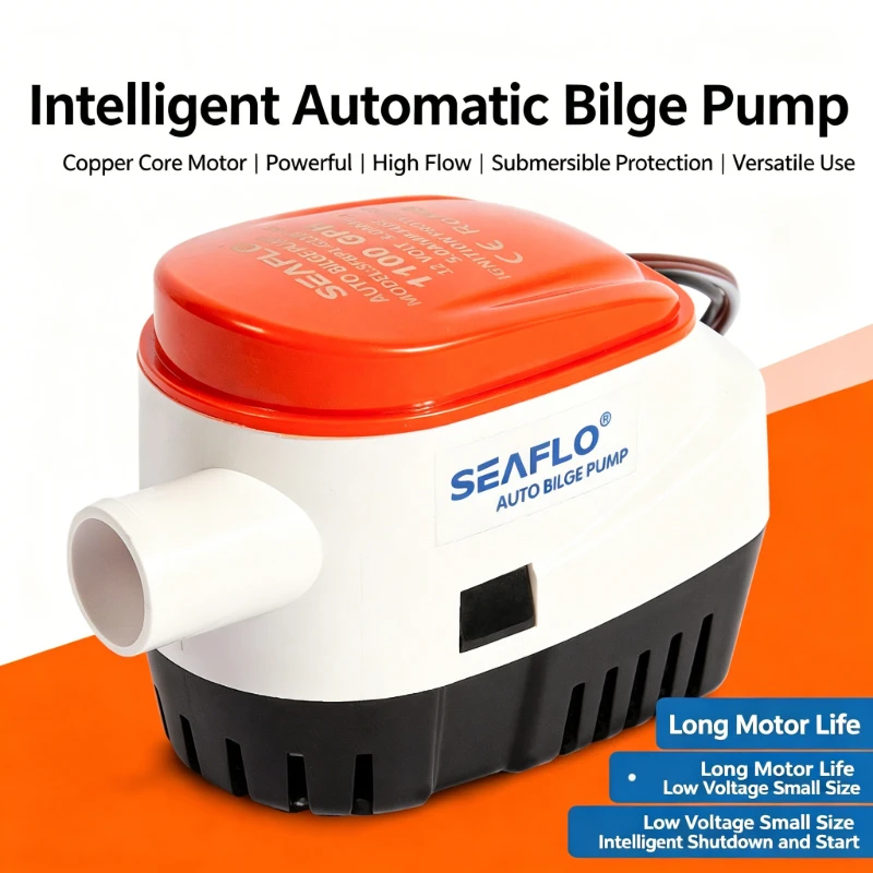 12V/24V Automatic Submersible Bilge Water Pump, Low Level DC Boat Drain Pump for Yacht Fishing Speed Boat Marine Water Removal