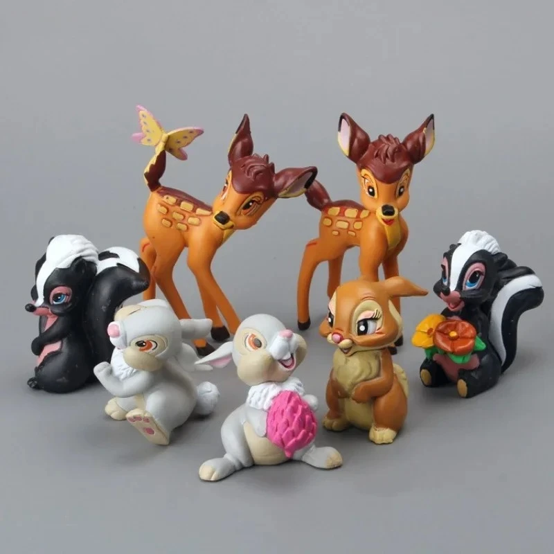Figuras de acción de ciervos de dibujos animados de Bambi, 7 Uds., figuras de conejo Kawaii, modelo de ardilla, muñecas de Cosplay, regalos de cumpleaños y Navidad para niños