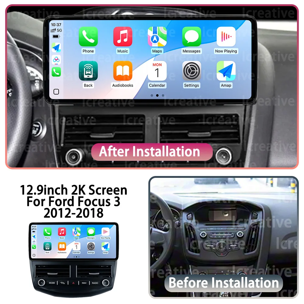 12.3 inch 2K HD Sscreen Android 14 Car Radio For Ford Focus 3 2012-2018 Intelligent System Carplay Auto Radio Multimedia Player