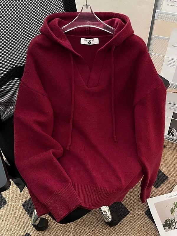 

Свитер с капюшоном в американском стиле ретро для мужчин и женщин, осенне-зимний ленивый Sle, универсальный повседневный свободный высококачественный трикотаж для молодежи