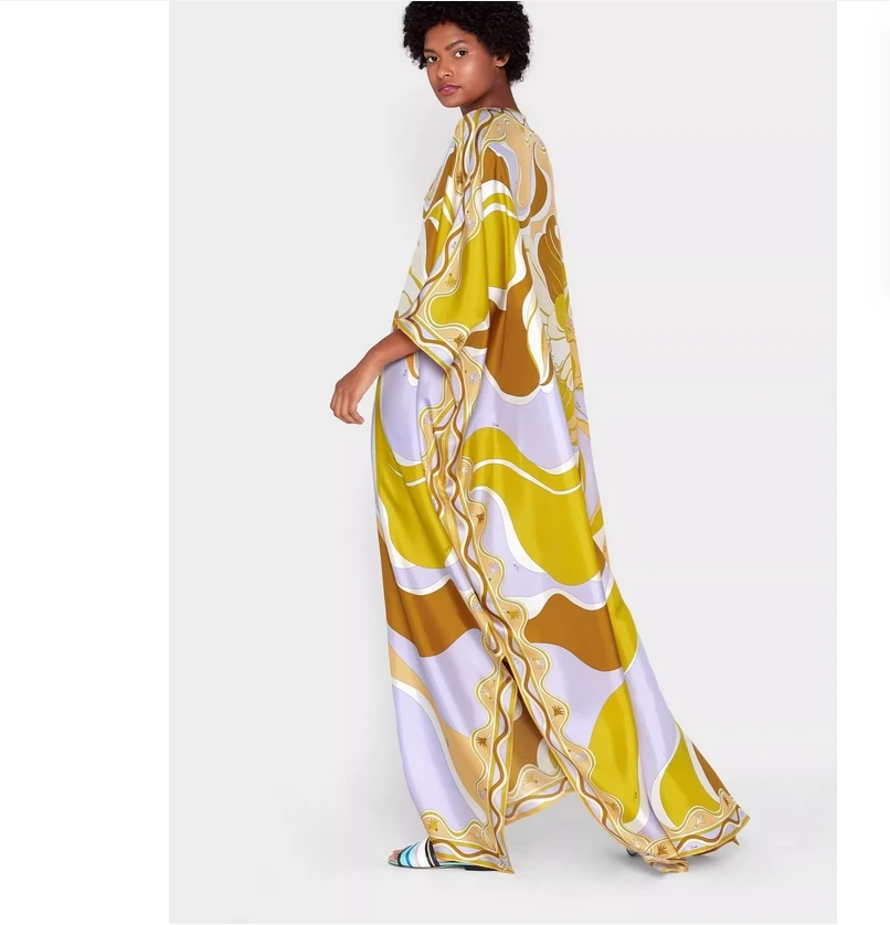 

New women's clothing with added fat, increased loose fit, V-neck, lengthened, Eurypuqi fashionable printed elastic knitted dress