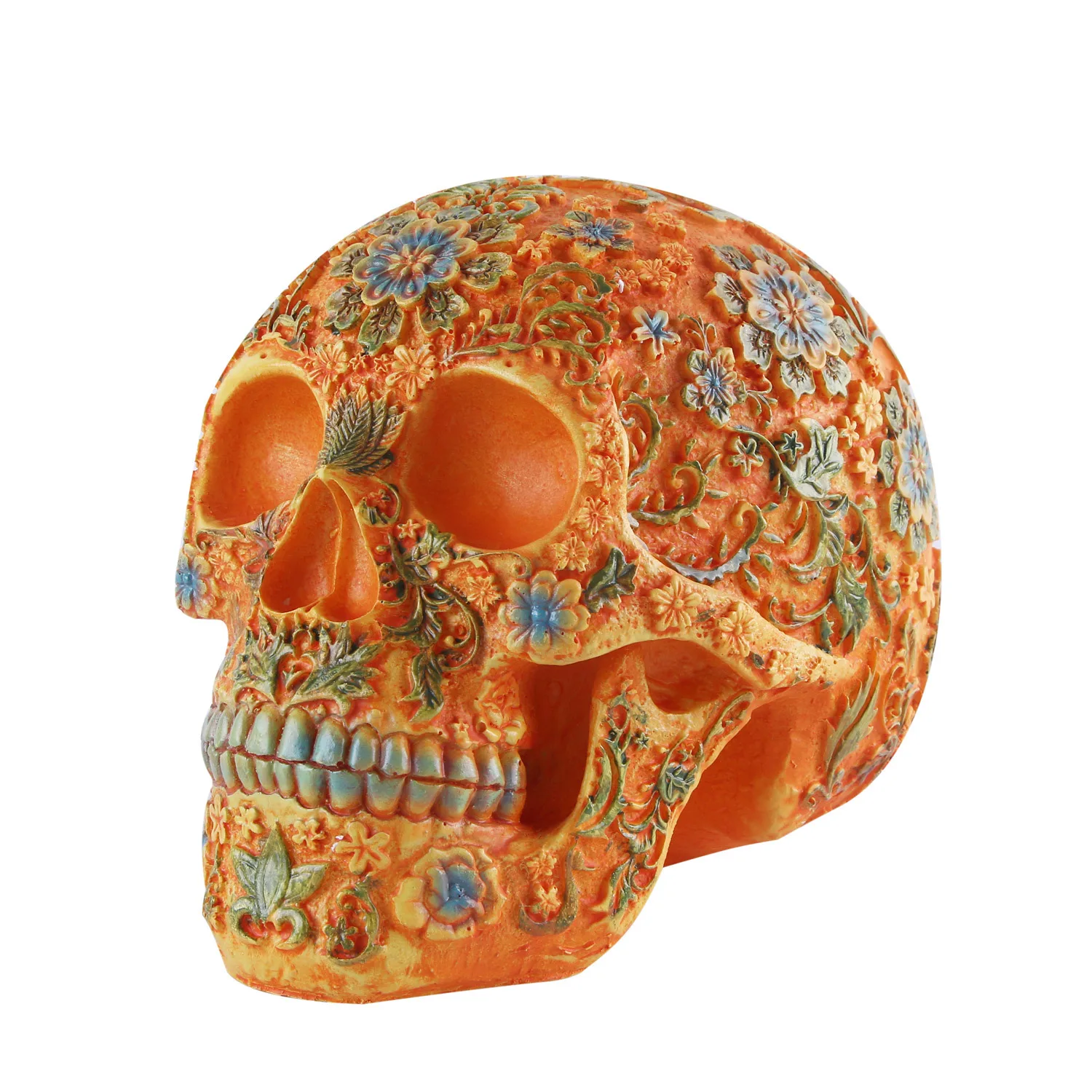 

Creative Resin Skull Flowers Sculpture Human Head Skeleton Statue Collectible Halloween Decoration Home Decor Art Carving Skull