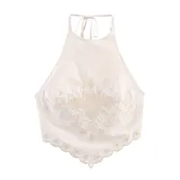 2025 nuevo verano mujer casual versátil moda bordado arco espalda descubierta cuello halter con cordones top