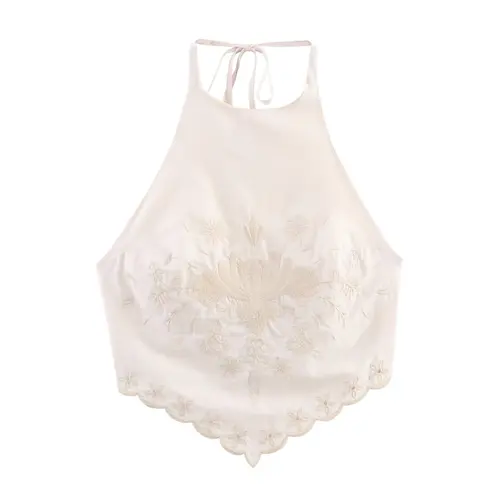 Imagen 1 del producto 2025 nuevo verano mujer casual versátil moda bordado arco espalda descubierta cuello halter con cordones top
