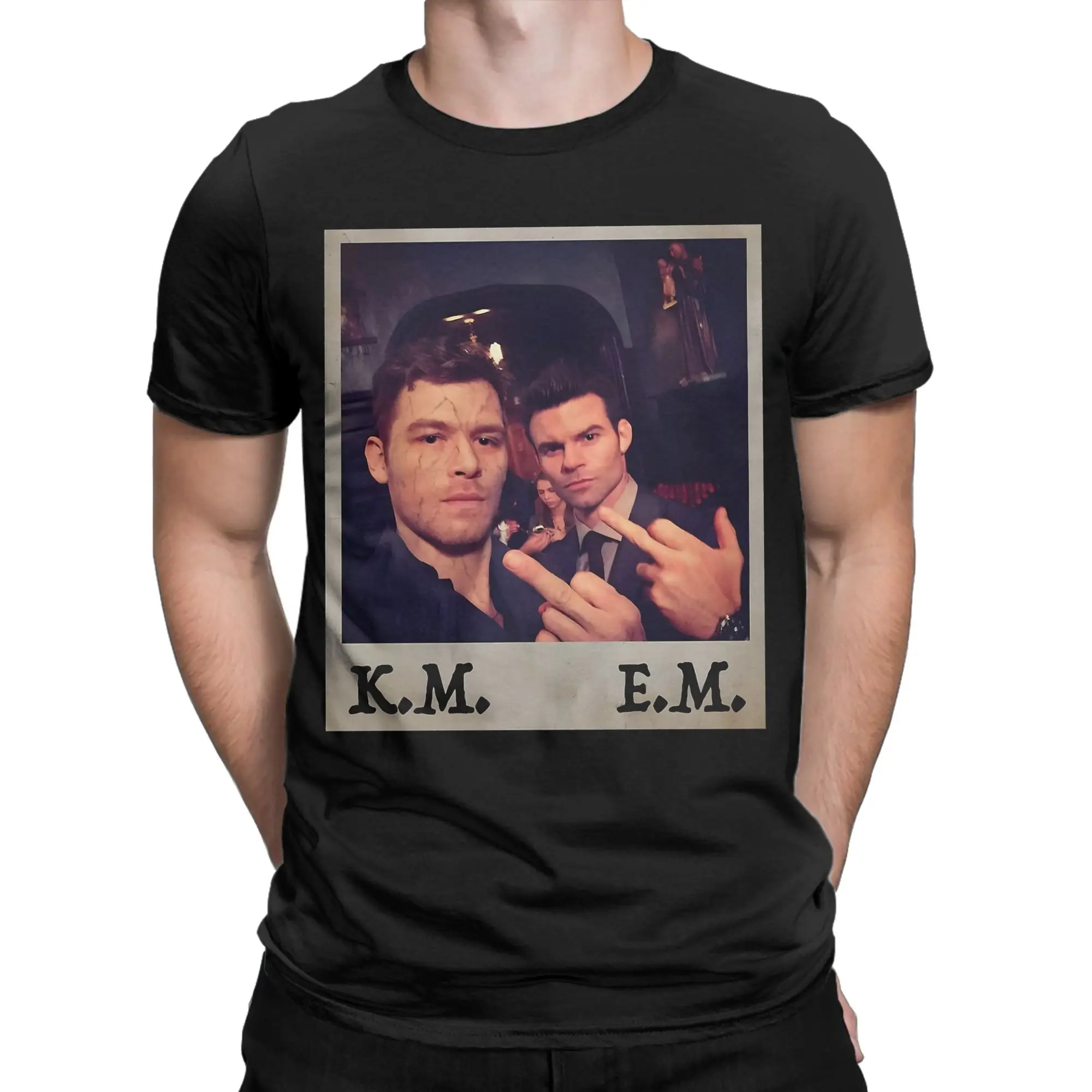 Men T-Shirts Klaus Mikaelson and Elijah Mikaelson Meme Vintage 100% Cotton Tees Short Sleeve the Vampire Diaries T Shirts